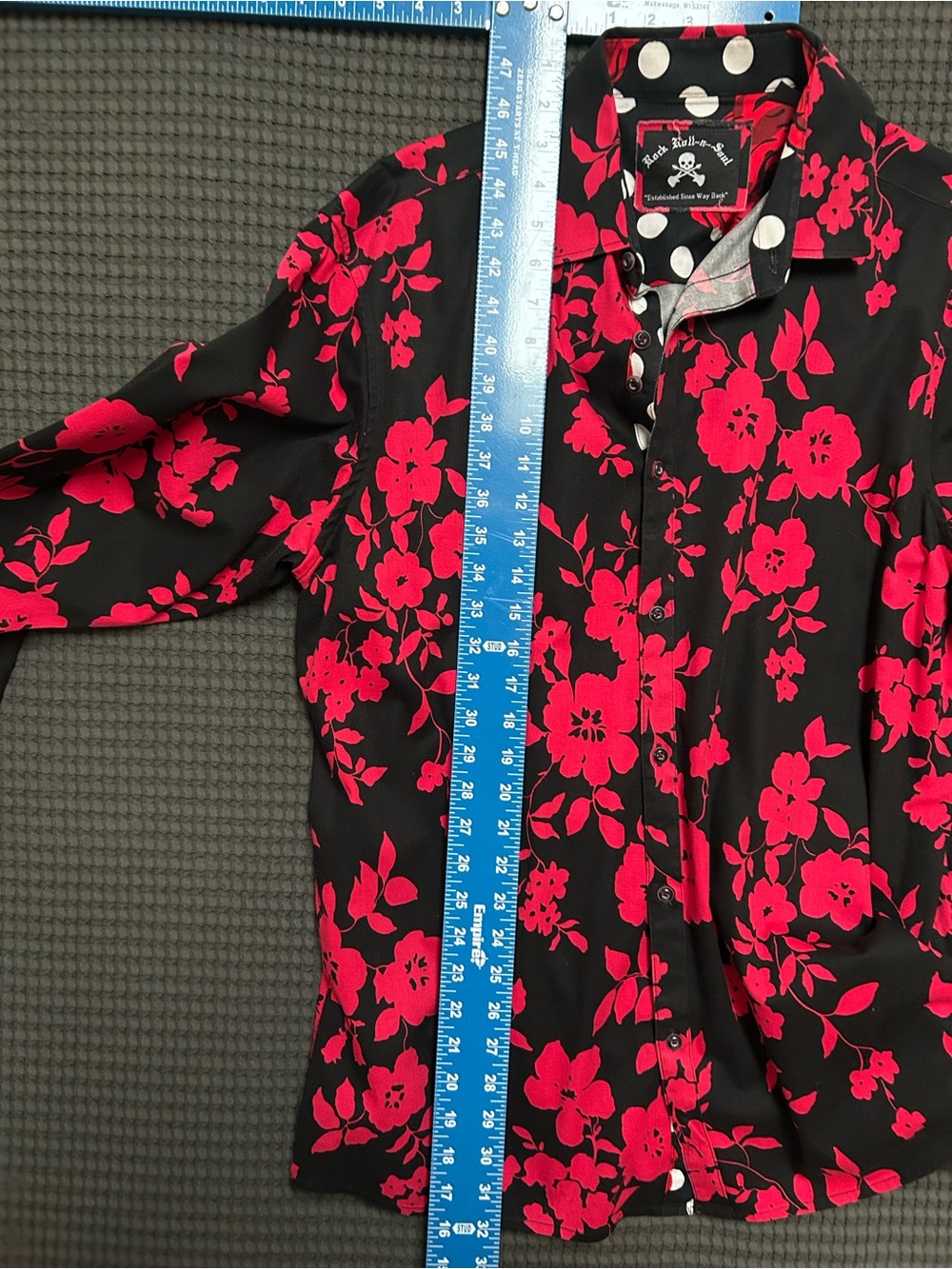 Rock Roll N Soul Black & Red Floral Polka Dot Men's Shirt Large - Picture 6 of 8